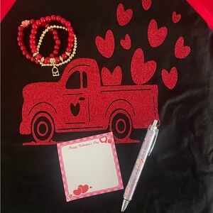 Tultex Black Tee with Red Collar